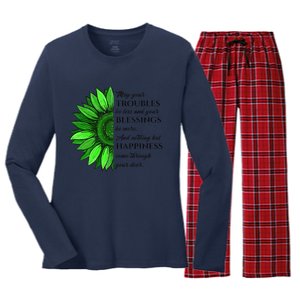 Women's Irish Blessing In Green Sunflower, St. Patricks Day Women's Long Sleeve Flannel Pajama Set 