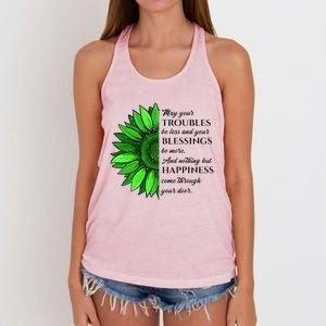 Women's Irish Blessing In Green Sunflower, St. Patricks Day Women's Knotted Racerback Tank