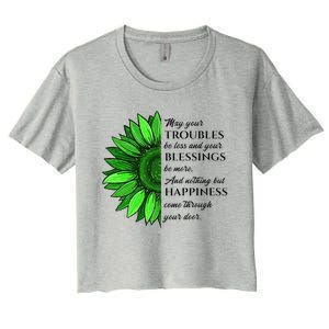 Women's Irish Blessing In Green Sunflower, St. Patricks Day Women's Crop Top Tee