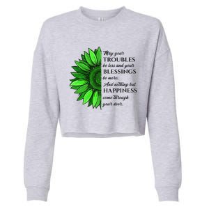 Women's Irish Blessing In Green Sunflower, St. Patricks Day Cropped Pullover Crew