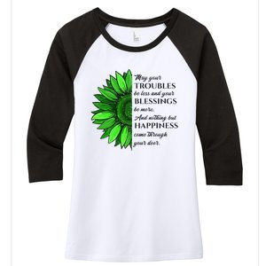 Women's Irish Blessing In Green Sunflower, St. Patricks Day Women's Tri-Blend 3/4-Sleeve Raglan Shirt