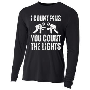 Wrestling I Count Pins You Count The Lights Funny Wrestler  Cooling Performance Long Sleeve Crew