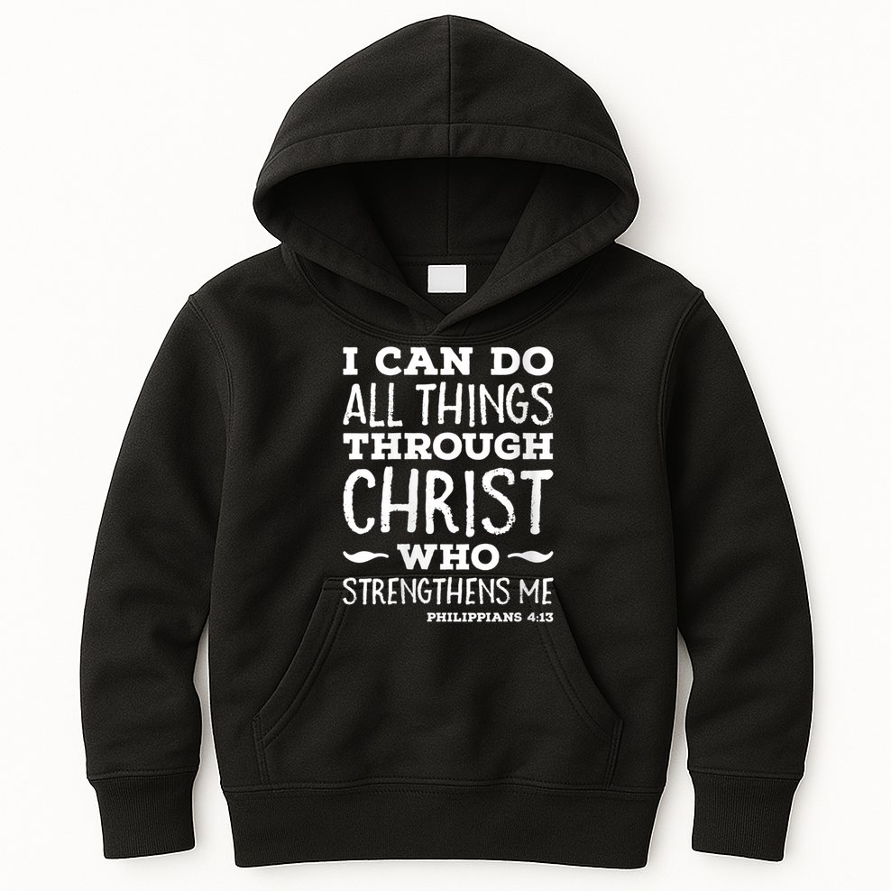 Womens I Can Do All Things Through Christ Art Bible Religious Kids Hoodie