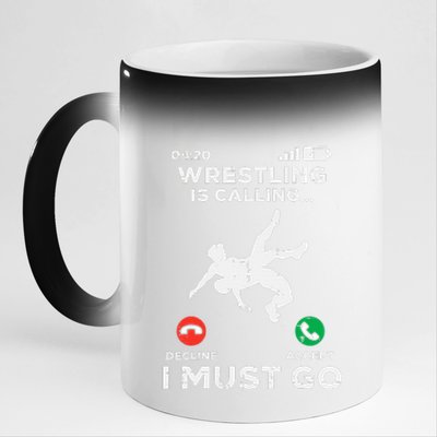 Wrestling Is Calling I Must Go Funny Wrestler 11oz Black Color Changing Mug