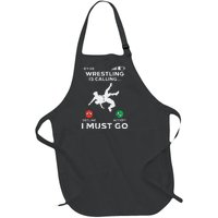 Wrestling Is Calling I Must Go Funny Wrestler Full-Length Apron With Pockets