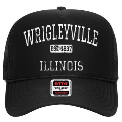 Wrigleyville Illinois Chicago Il Vintage High Crown Mesh Back Trucker Hat