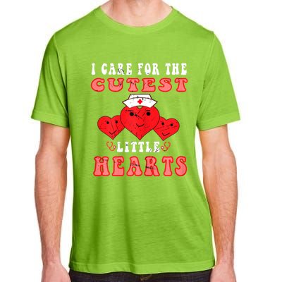 Womens I Care For The Cutest Little Hearts Groovy Nurse Valentines Adult ChromaSoft Performance T-Shirt