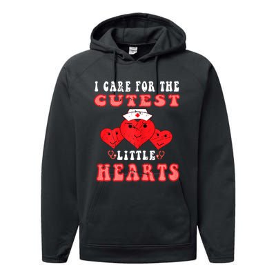 Womens I Care For The Cutest Little Hearts Groovy Nurse Valentines Performance Fleece Hoodie