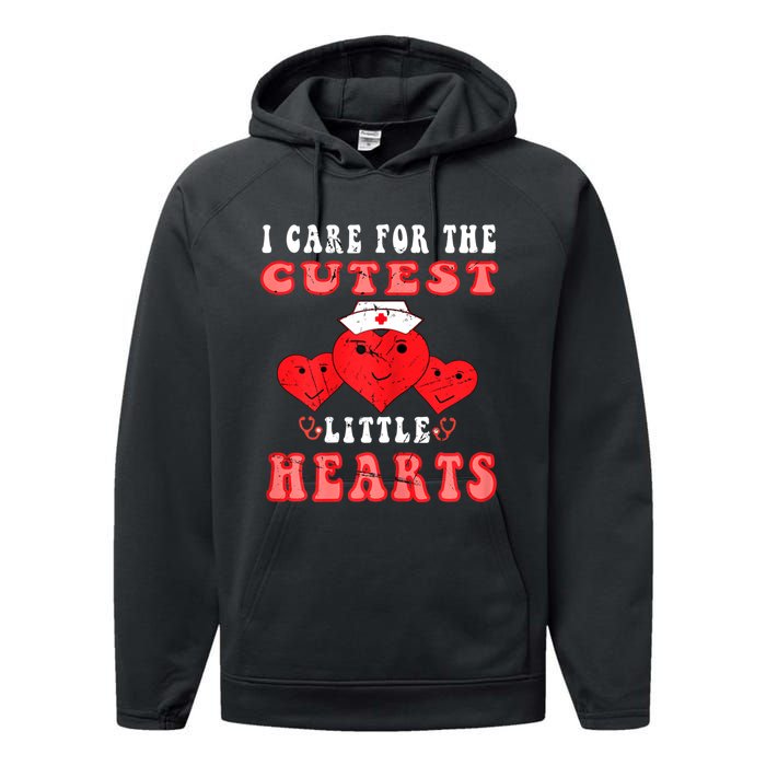 Womens I Care For The Cutest Little Hearts Groovy Nurse Valentines Performance Fleece Hoodie