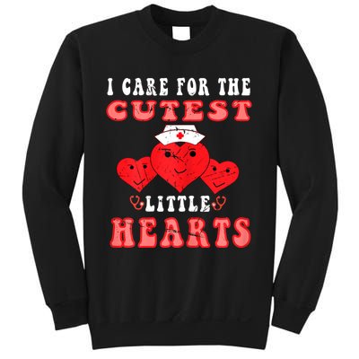 Womens I Care For The Cutest Little Hearts Groovy Nurse Valentines Sweatshirt