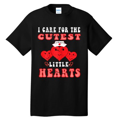 Womens I Care For The Cutest Little Hearts Groovy Nurse Valentines Tall T-Shirt