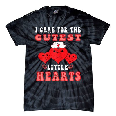 Womens I Care For The Cutest Little Hearts Groovy Nurse Valentines Tie-Dye T-Shirt