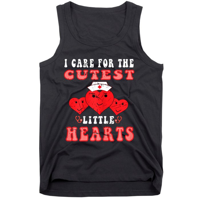 Womens I Care For The Cutest Little Hearts Groovy Nurse Valentines Tank Top