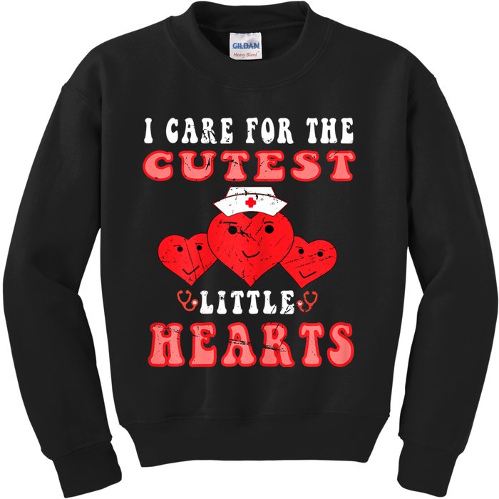 Womens I Care For The Cutest Little Hearts Groovy Nurse Valentines Kids Sweatshirt