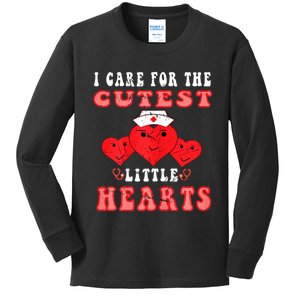 Womens I Care For The Cutest Little Hearts Groovy Nurse Valentines Kids Long Sleeve Shirt