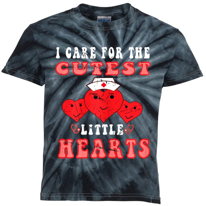 Womens I Care For The Cutest Little Hearts Groovy Nurse Valentines Kids Tie-Dye T-Shirt