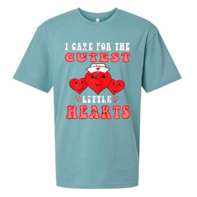 Womens I Care For The Cutest Little Hearts Groovy Nurse Valentines Sueded Cloud Jersey T-Shirt