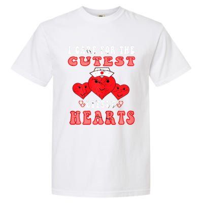 Womens I Care For The Cutest Little Hearts Groovy Nurse Valentines Garment-Dyed Heavyweight T-Shirt