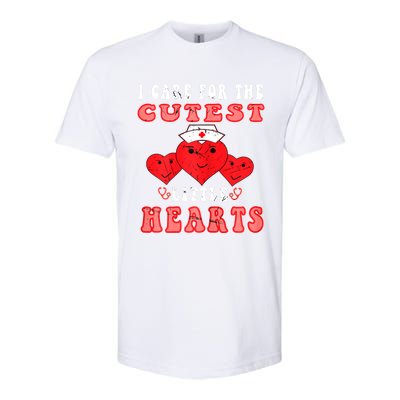 Womens I Care For The Cutest Little Hearts Groovy Nurse Valentines Softstyle CVC T-Shirt