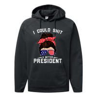 Womens I Could Shit A Better President Sarcastic Anti Biden Girls Performance Fleece Hoodie