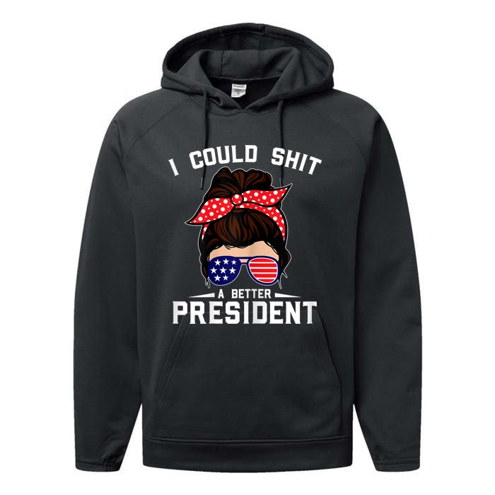 Womens I Could Shit A Better President Sarcastic Anti Biden Girls Performance Fleece Hoodie