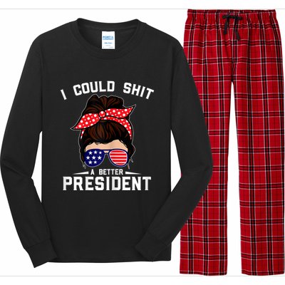 Womens I Could Shit A Better President Sarcastic Anti Biden Girls Long Sleeve Pajama Set