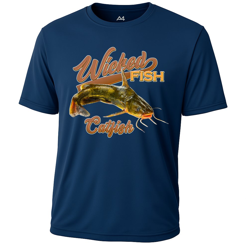 Wicked Fish Catfish Fishing Cooling Performance Crew T-Shirt