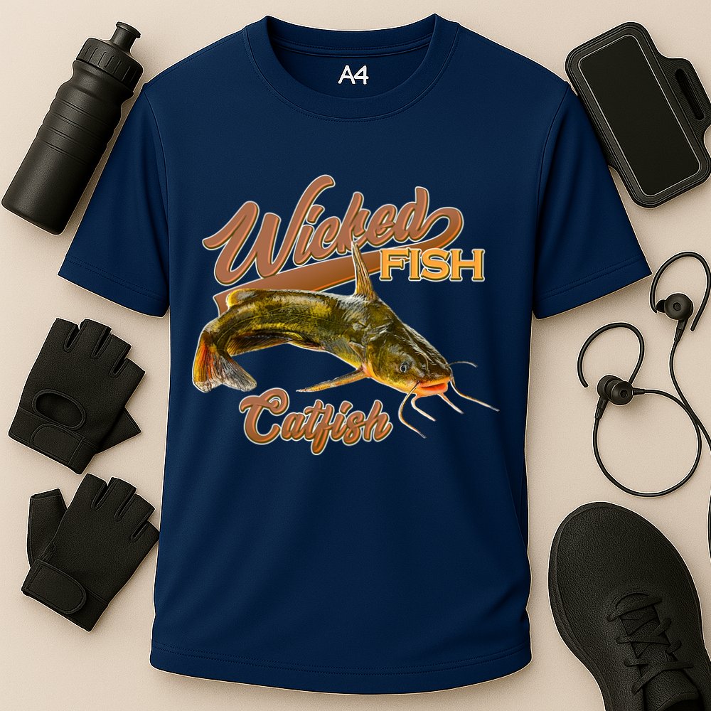 Wicked Fish Catfish Fishing Cooling Performance Crew T-Shirt