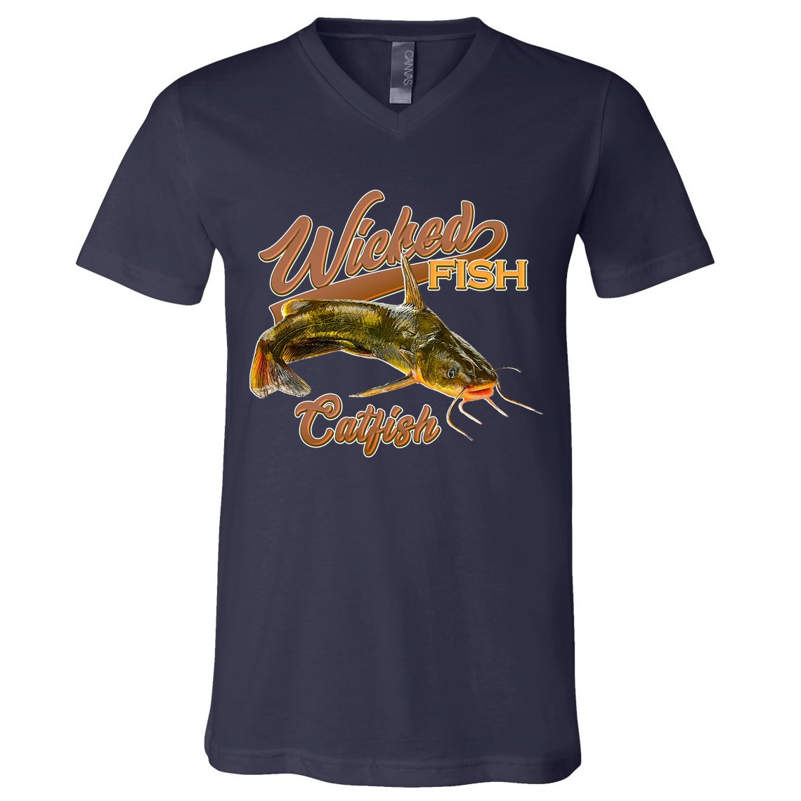 Wicked Fish Catfish Fishing V-Neck T-Shirt