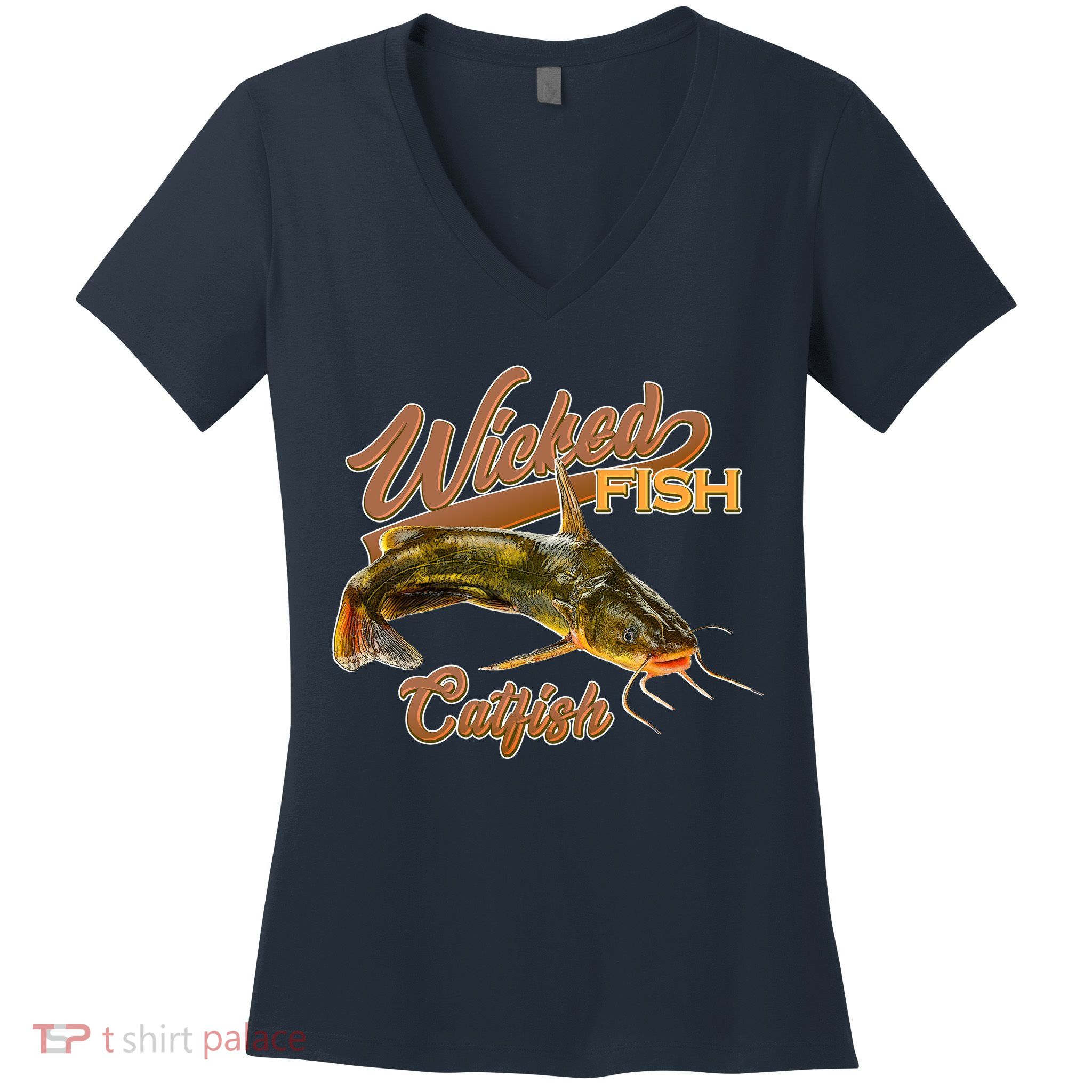Wicked Fish Catfish Fishing Women's V-Neck T-Shirt