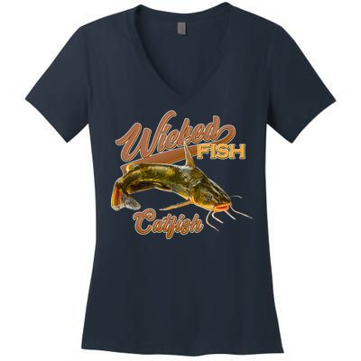 Wicked Fish Catfish Fishing Women's V-Neck T-Shirt