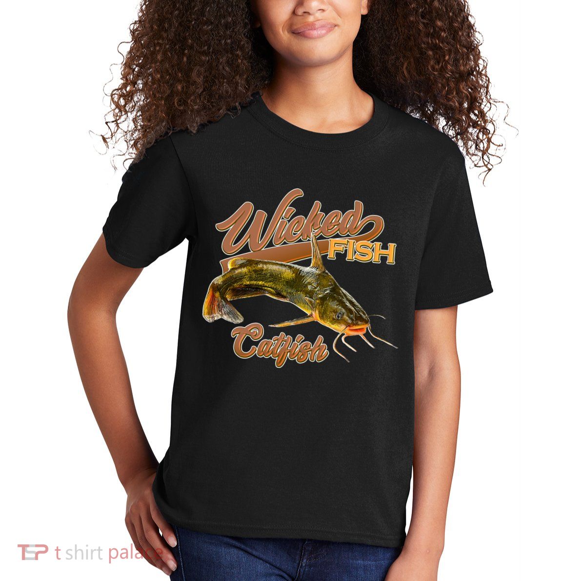 Wicked Fish Catfish Fishing Kids T-Shirt