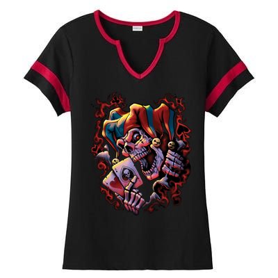 Wicked Skull Clown Jester Ladies Halftime Notch Neck Tee