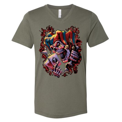 Wicked Skull Clown Jester V-Neck T-Shirt