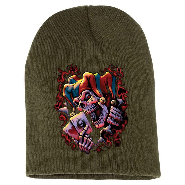 Wicked Skull Clown Jester Short Acrylic Beanie