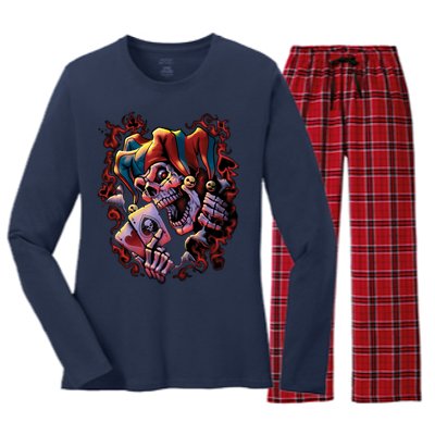 Wicked Skull Clown Jester Women's Long Sleeve Flannel Pajama Set 