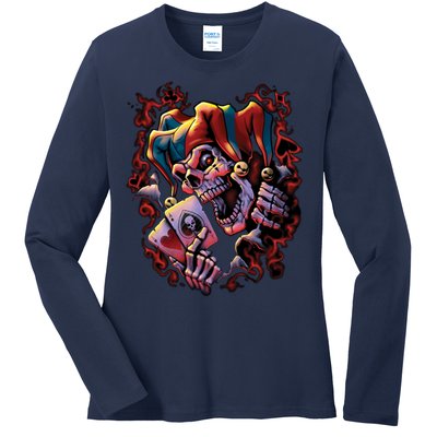 Wicked Skull Clown Jester Ladies Long Sleeve Shirt