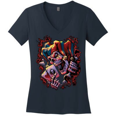 Wicked Skull Clown Jester Women's V-Neck T-Shirt