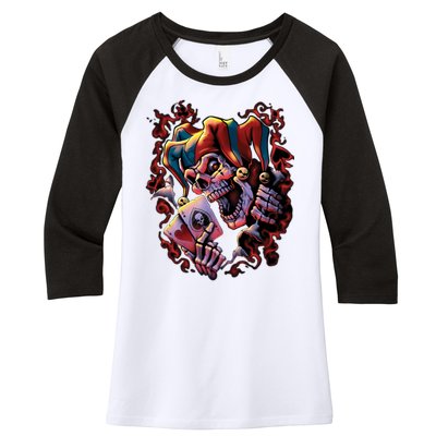 Wicked Skull Clown Jester Women's Tri-Blend 3/4-Sleeve Raglan Shirt