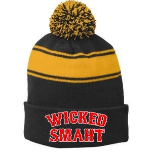 Wicked Smaht Smart Boston Massachusetts Stripe Pom Pom Beanie