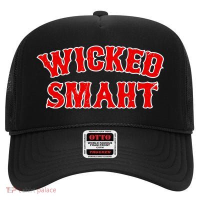 Wicked Smaht Smart Boston Massachusetts High Crown Mesh Back Trucker Hat
