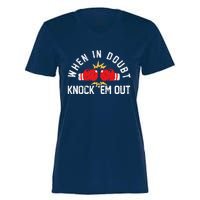 When In Doubt Knock Em Out Boxing KO Fighting Champ Women's Momentum V-Neck T-Shirt