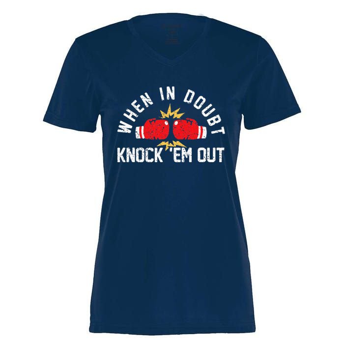 When In Doubt Knock Em Out Boxing KO Fighting Champ Women's Momentum V-Neck T-Shirt