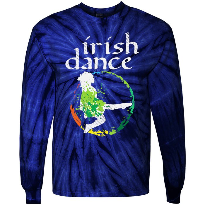 Wo Irish Dance Girl Colors St Patricks Day Ceili Dancer Girl Tie-Dye Long Sleeve Shirt