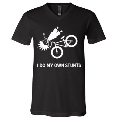 Wo I Do My Own Stunts Bicycle V-Neck T-Shirt