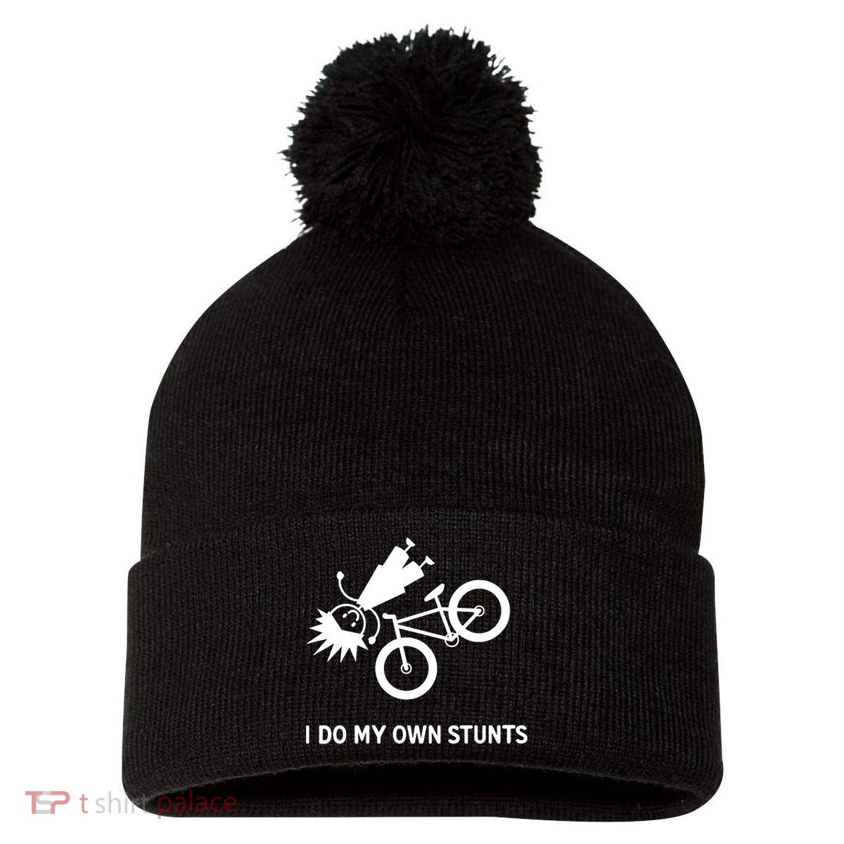Wo I Do My Own Stunts Bicycle Pom Pom 12in Knit Beanie