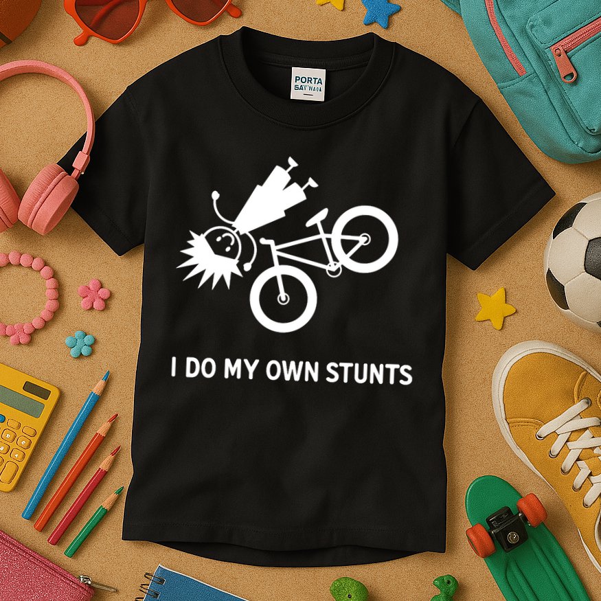 Wo I Do My Own Stunts Bicycle Kids T-Shirt
