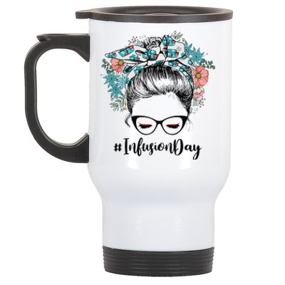 Womens Infusion Day Messy Bun Shade Nurses Day Stainless Steel Travel Mug