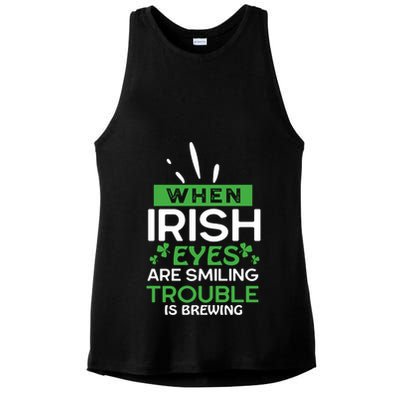 When Irish Eyes Are Smiling Trouble Is Brewing St Patrick's Day Ladies PosiCharge Tri-Blend Wicking Tank