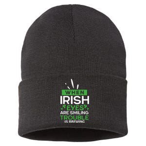 When Irish Eyes Are Smiling Trouble Is Brewing St Patrick's Day Sustainable Knit Beanie